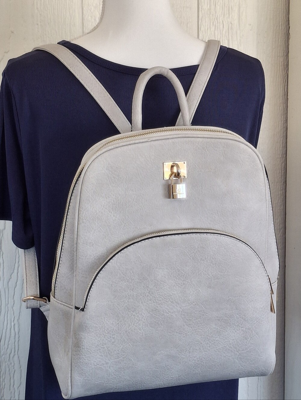 Light Gray Leather Backpack Purse